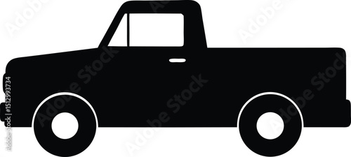 A classic black toy automobile illustration with a retro silhouette travels the road, an iconic mini vehicle transport