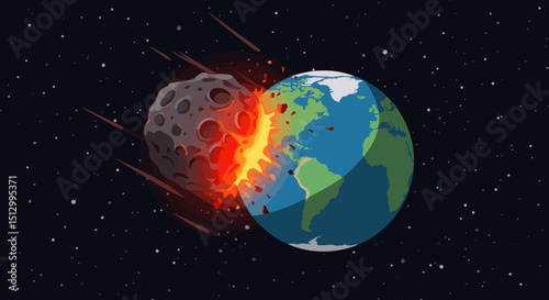 A fiery asteroid heading towards Earth, creating a dramatic and dangerous scenario. The visual represents an impending disaster from space.