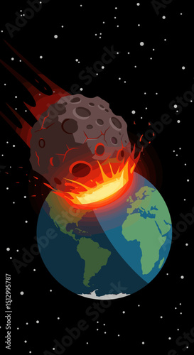 A fiery asteroid heading towards Earth, creating a dramatic and dangerous scenario. The visual represents an impending disaster from space.