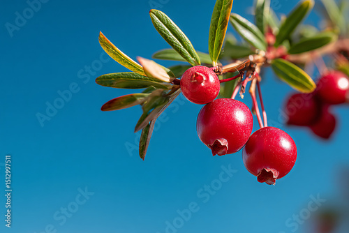 a cranberry plant with a blue sky in the background