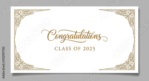 Elegant congratulations card with vintage floral corner design for class of 2025 celebration