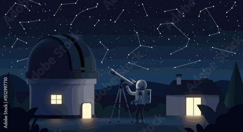 A high-tech telescope in space pointed toward the stars. The image suggests a theme of astronomical discovery, observation, and space exploration.