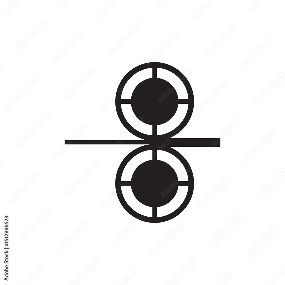 Obraz premium Black and white logo featuring two concentric circles with inner dots, connected by a horizontal line through the center.