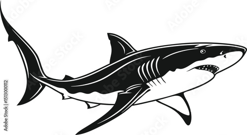 Great white shark vector illustration featuring a swimming marine predator with sharp teeth, isolated underwater