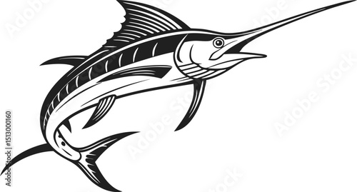 Vector illustration of a swordfish silhouette in the ocean, a marine animal design