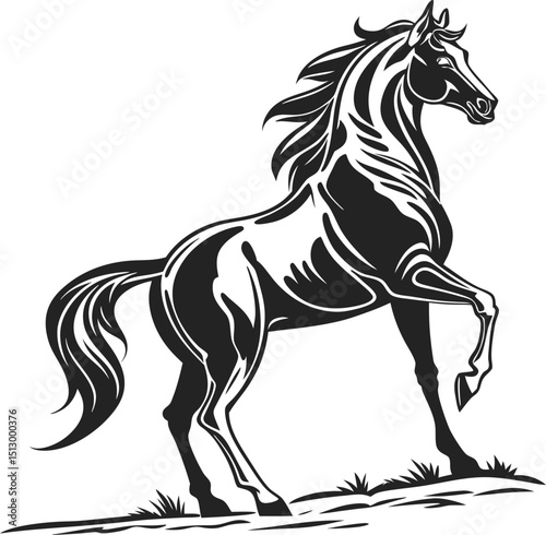 Dynamic black horse vector illustration capturing the powerful silhouette of a running wild mustang stallion
