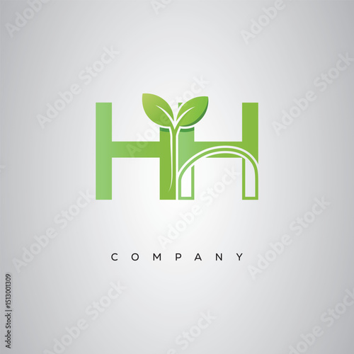 HH Natural Leaf Monogram Logo – Elegant Eco-Friendly Initial Design for Creative Branding & Organic Businesses"