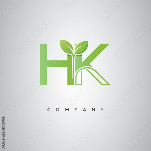 HK Natural Leaf Monogram Logo – Elegant Eco-Friendly Initial Design for Creative Branding & Organic Businesses"