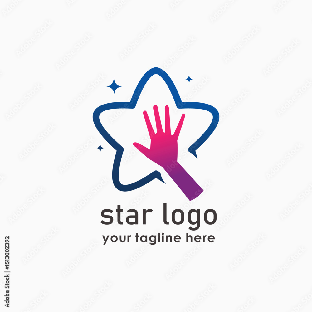 Fototapeta premium star and hand logo concept, kids care logo template, social design inspiration