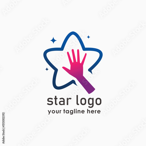 star and hand logo concept, kids care logo template, social design inspiration