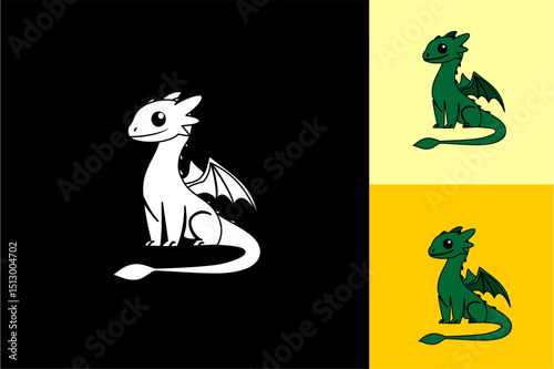 little dragon cute catoon logo icon vector
