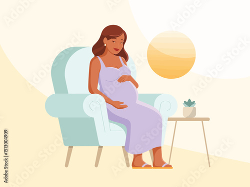 pregnant woman sitting vector illustration