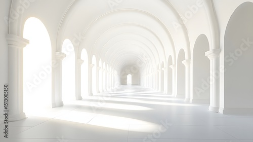 A spacious, arched colonnade extends into bright light.