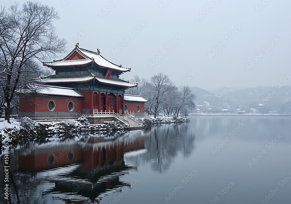 Obraz premium Winter's Crimson Reflection