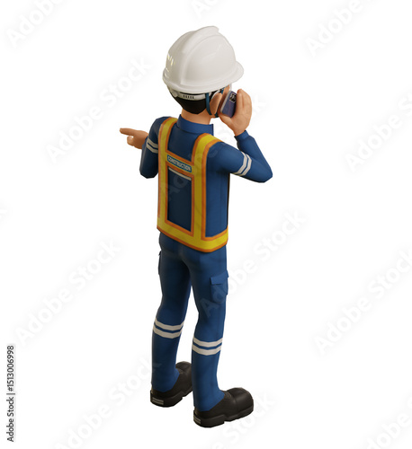 Isolate industrial worker is on the phone on transparent background