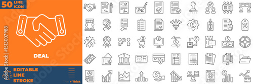 Deal Line Editable Icons set. Vector illustration in modern thin line style of deal icons: Persuasion Tactics, Closing Strategies, Negotiation Skills, etc