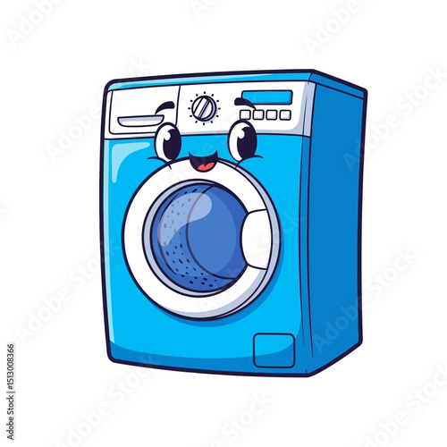 Cute Blue Kawaii Washing Machine Cartoon Character