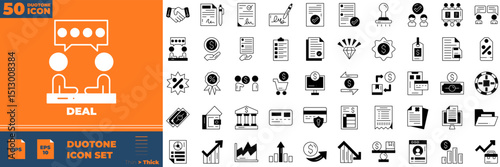 Deal Duotone Editable Icons set. Vector illustration in modern thin duotone style of deal icons: Persuasion Tactics, Closing Strategies, Negotiation Skills, etc