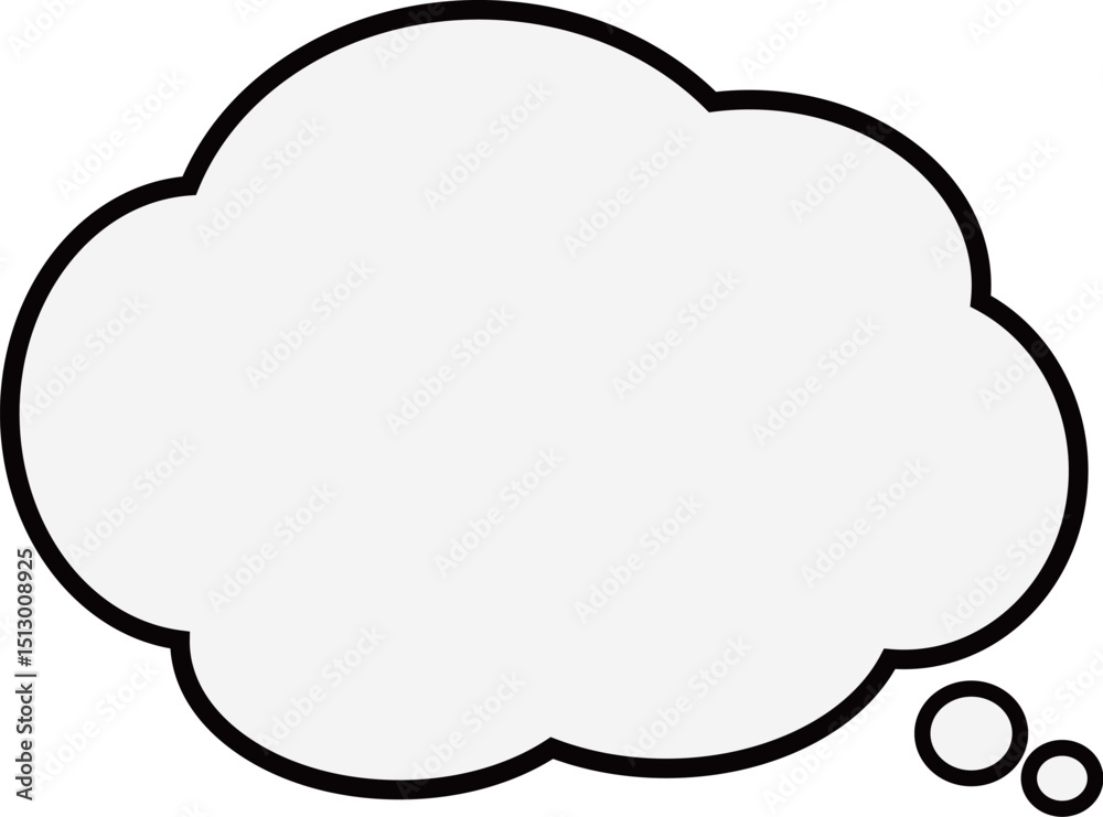 グレーの線の雲の形のふきだし。吹き出しの尻尾は丸い。 グレーの線の雲の形のふきだし。吹き出しの尻尾は丸い。
