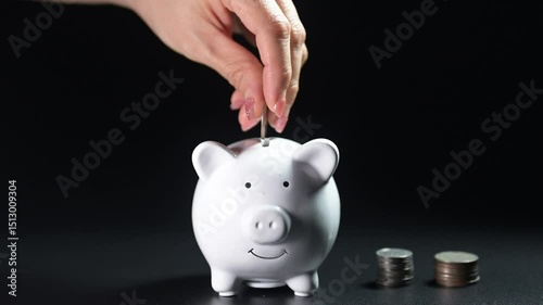 Saving money action home financial planning content indoor environment close-up viewpoint personal finance concept for budgeting and savings strategies