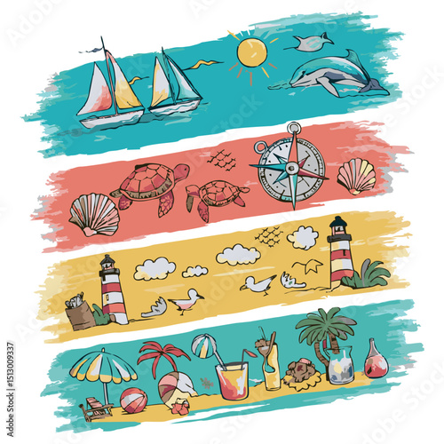 A vibrant and refreshing summer-themed image featuring bright sunlight, blue skies, palm trees, beach scenes, and cool drinks. Perfect for vacation promotions, travel blogs, summer sale advertisements