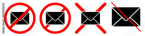 No mail sign icon vector for communication restrictions, spam filters, or blocked inbox alerts. Ideal for email security, mailing controls, and digital privacy illustration themes.
