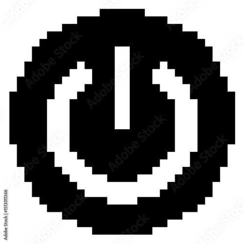 Pixel power button icon vector for user interface, start menu, or digital shutdown symbols. Ideal for tech screens, apps, electronics, and retro UI designs with pixelated themes.