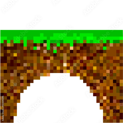 Pixel ground pedestal icon vector with grassy top and soil layers, perfect for retro game design, terrain assets, and platform creation. Ideal for pixel games, UI tiles, and digital environment use.