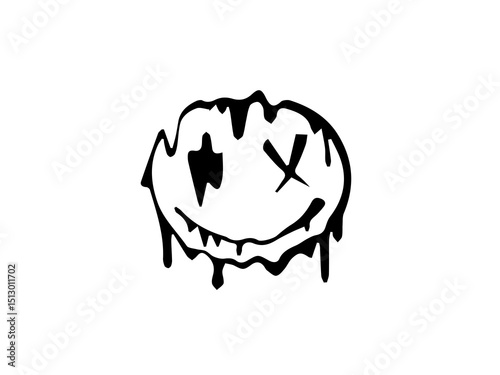 The image displays a black, drippy smiley face.