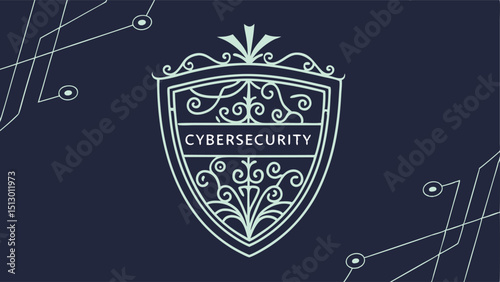 Stylized Shield Cybersecurity Vector Badge with Intricate Patterns and Trustworthy Feel  