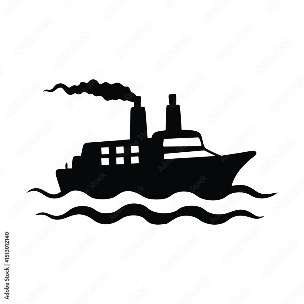 Obraz premium Cruise Ship Silhouette Icon Black Vector Illustration of Passenger Boat at Sea for Travel and Maritime Design