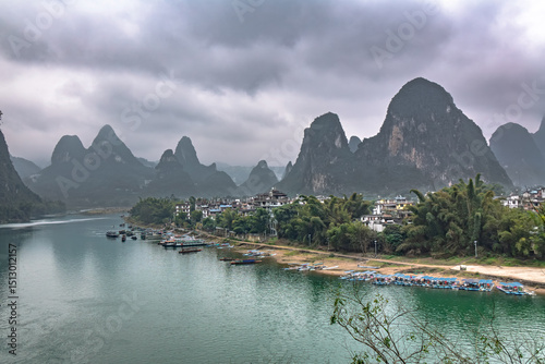Li River famous nature landscape with cliffs and river, China