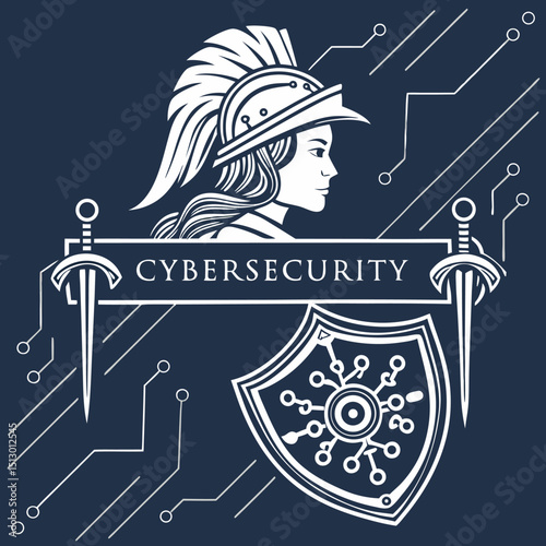 Subtle Digital Lines Gothic Badge Vector Illustration for Cybersecurity Company  