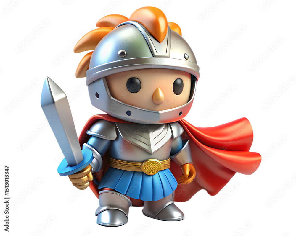 Adorable 3d stylized illustration of a knight character with a sword and red cape on a high quality 3d rendering icon Adorable 3d stylized illustration of a knight character with a sword and red cape on a high quality 3d rendering icon