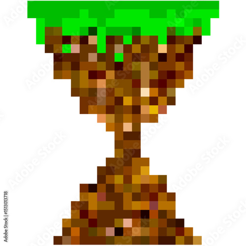 Pixel ground pedestal icon vector with grassy top and soil layers, perfect for retro game design, terrain assets, and platform creation. Ideal for pixel games, UI tiles, and digital environment use.
