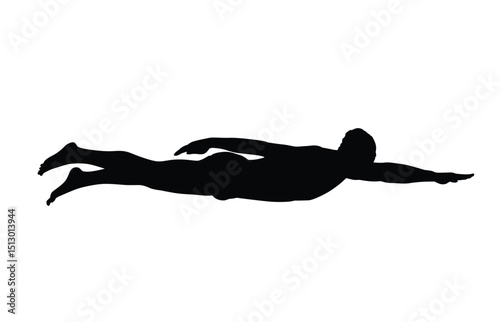 Silhouette of a person swimming in freestyle stroke, body extended forward in a horizontal position