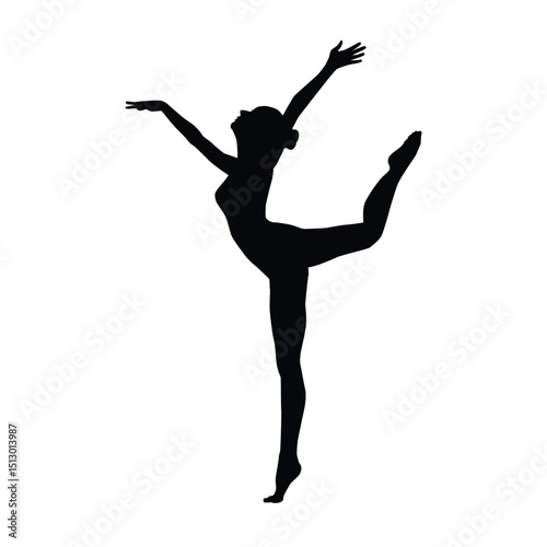 Silhouette of a graceful ballet dancer performing an elegant movement , symbolizing the art of dance, flexibility, and poise. Perfect for concepts of expression, beauty, and finesse