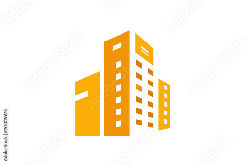 Modern Buildings Abstract Graphic in Warm Yellow Tone on White Background Architectural Design Emphasizing Urban Development and Geometric Structure