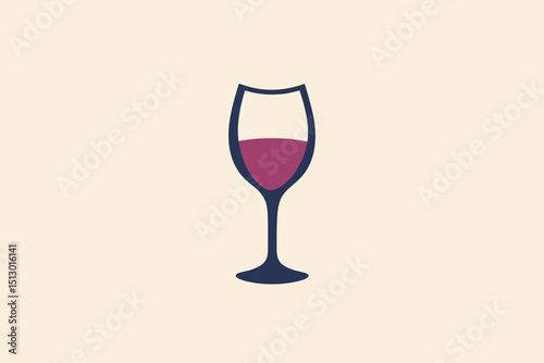 Stylized Wine Glass with Red Wine Cream Color Background Simple Graphic Design