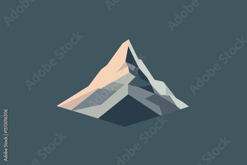 Stylized Pixel Art of a Mountain Peak with Grey and Pink Facets on Dark Teal Backdrop Landscape Illustration