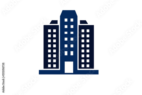 Navy Blue Building Vector Illustration on White Background Corporate Identity Icon of Urban Architecture