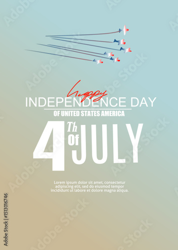 Minimalist 4th of July design with US Air Force jets in patriotic red, white, and blue. Great for Independence Day posters, cards, or ads.