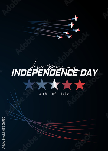 Stylish 4th of July poster with jet trail, stars, and modern typography. Perfect for patriotic celebrations and Independence Day themes