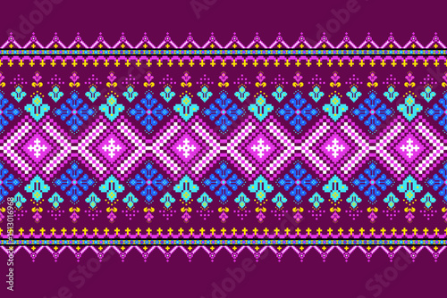 Geometric pixelated Arabic patterns on the fabric reflect the ornate and ethnicity,grid floral,grid colourful, backgrounds, seamless grid design for carpet,textile,textured,wallpaper,print,decorate