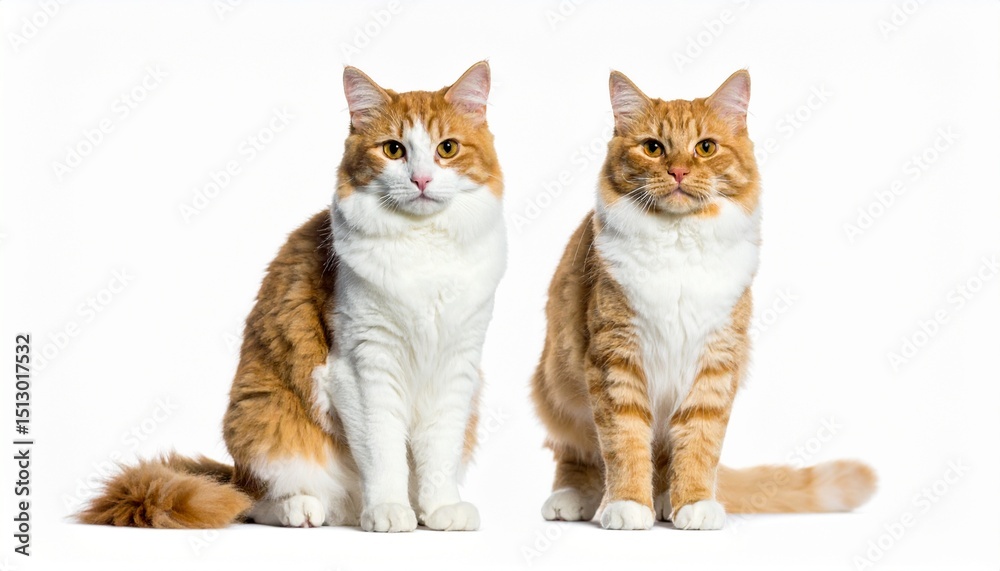 Fototapeta premium Ginger and white cat isolated on white background