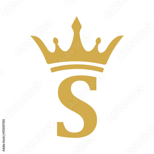Royal Monogram Letter S with Crown Logo – Elegant Gold Symbol Isolated on White Background