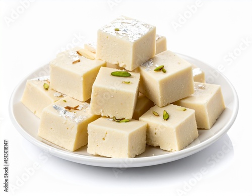 Milk powder barfi also known as Mava burfi isolated white background