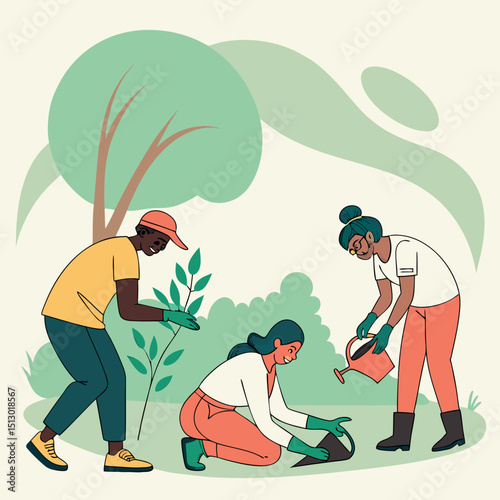 Harmonious Palette Vector Illustration of a Garden Project with Clean Organic Shapes  