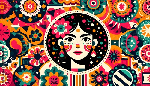 Multicolored papel picado styled layout with ethnic textures and space for cultural message in social media post