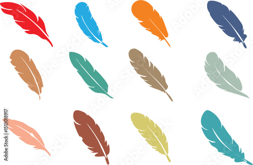 Decorative feather icons set. Hand-drawn feathers. Bird feather poster, banner designing for media and web. trust, Honor, strength, wisdom, power, and freedom. Editable vector, EPS 10.